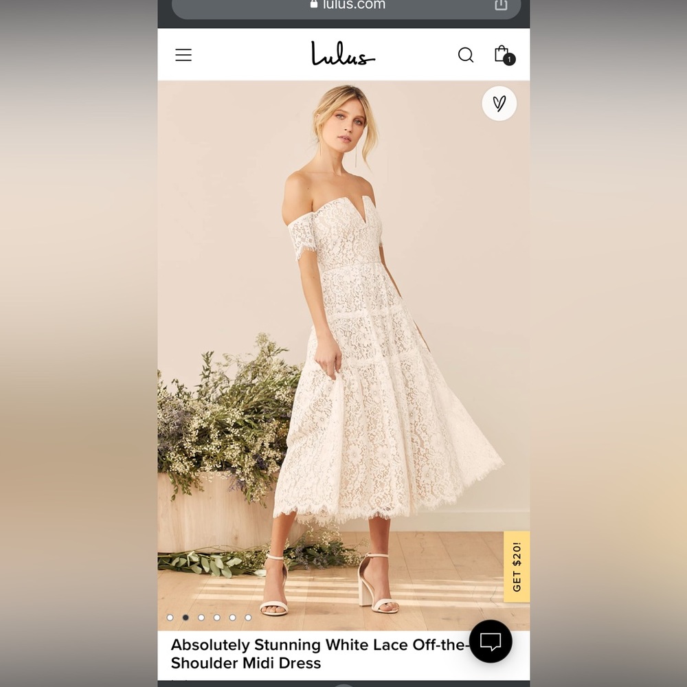 White lace off shoulder midi dress